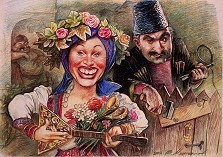 рисунок в цвете. смешанная техника исполнения. шарж на Н. Бабкину, иллюстрация для журнала «Секрет фирмы»